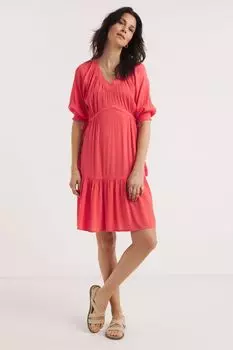 Коралловое платье из ткани со сборками V-образным вырезом и завязками по бокам JD Williams, оранжевый