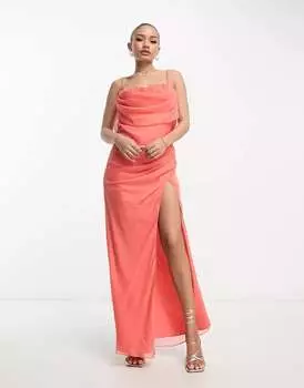 Коралловое платье макси с мягким воротником-хомутом и корсетом ASOS
