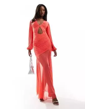 Коралловое плиссированное платье макси Jaded Rose