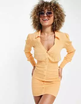Коралловое пляжное мини-платье со сборками ASOS DESIGN