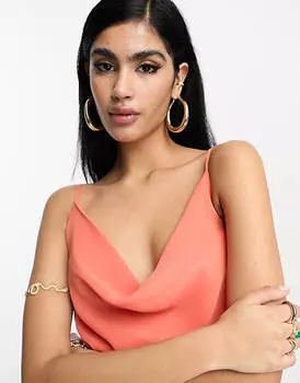 Коралловое шифоновое платье-комбинация миди с воротником-хомутом ASOS DESIGN