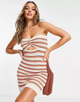 Коралловое трикотажное платье в полоску Topshop