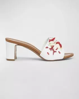 Коралловые кожаные шлепанцы с бисером Dolce&Gabbana, цвет White Multicolor
