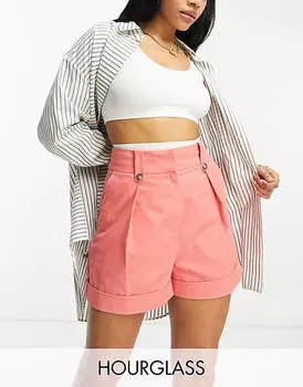 Коралловые льняные шорты с хлястиками на талии ASOS DESIGN Hourglass Mom
