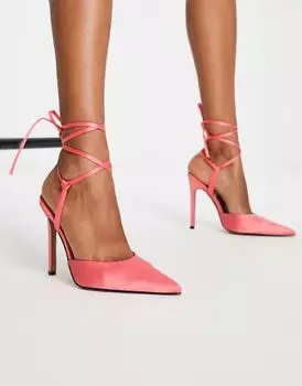 Коралловые туфли на высоком каблуке со шнуровкой ASOS Prize
