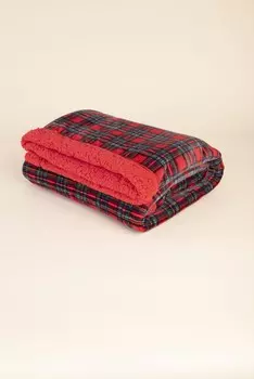 Коралловый двойной плед и шотландская овчина эко Noidnotte, красный, размер 150х190