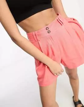 Коралловый короткий льняной костюм для мамы с боковым карманом ASOS