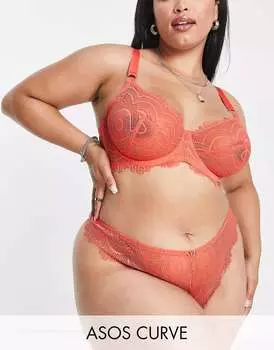 Коралловый кружевной бюстгальтер на косточках ASOS DESIGN Curve Frankie