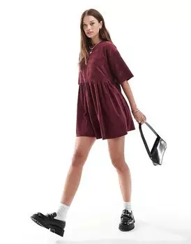 Кордовое мини-платье-футболка бордового цвета ASOS DESIGN