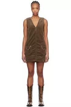 Кордюровая мини-юбка платье Ganni, цвет rain drum