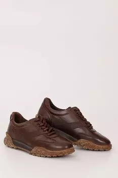 КОРИЧНЕВЫЕ мужские повседневные кроссовки на шнуровке из натуральной кожи 01036 GNDER(R)