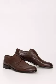КОРИЧНЕВЫЕ повседневные мужские туфли из натуральной кожи платинового цвета с круглым носком и кожаной подошвой на шнуровке 01937 GNDER(R)