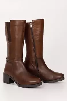 КОРИЧНЕВЫЕ женские повседневные ботинки из натуральной кожи с круглым носком и резиновой подошвой на каблуке GN514 GNDER(R)