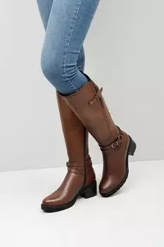 КОРИЧНЕВЫЕ женские повседневные ботинки из натуральной кожи с круглым носком и резиновой подошвой на каблуке с застежкой-молнией и пряжкой 4456 GNDER(R), коричневый