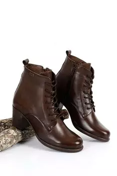 КОРИЧНЕВЫЕ женские повседневные ботинки из натуральной кожи с круглым носком на резиновой подошве и шнуровке на молнии 1040 GNDER(R)