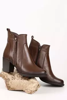 КОРИЧНЕВЫЕ женские повседневные ботинки из натуральной кожи с круглым носком, резиновой подошвой и застежкой-молнией с кисточками 1040 GNDER(R)