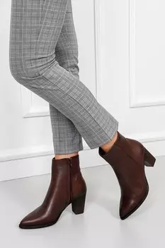 КОРИЧНЕВЫЕ женские повседневные ботинки на молнии из натуральной кожи с острым носком и резиновой подошвой, на каблуке 57407 GNDER(R)