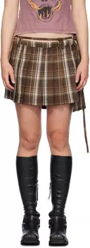 Коричневая асимметричная плиссированная мини-юбка Acne Studios