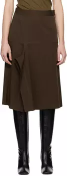 Коричневая асимметричная юбка-миди с запахом LEMAIRE