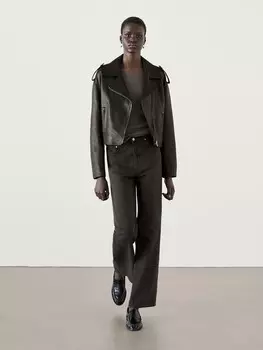 Коричневая байкерская куртка из кожи наппа Massimo Dutti, коричневый