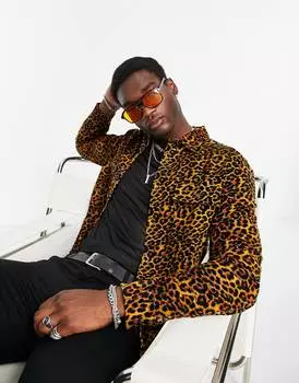 Коричневая бархатная рубашка с леопардовым принтом ASOS DESIGN