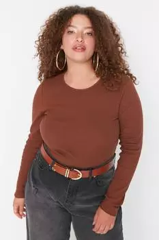 Коричневая базовая блузка Trendyol, коричневый