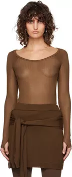 Коричневая бесшовная футболка LEMAIRE