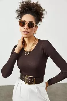 Коричневая блузка-бретелька с круглым вырезом 2KXK2-45456-18 XHAN