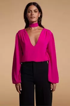 Коричневая блузка из лайки с завязкой на шее Dancing Leopard, розовый