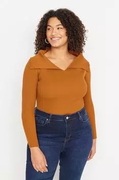 Коричневая блузка из тонкого трикотажа с вырезом «лодочка» Trendyol, коричневый