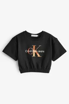 Коричневая детская футболка с монограммой Calvin Klein, черный
