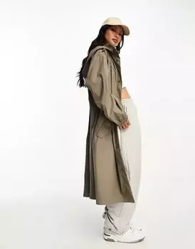 Коричневая длинная прорезиненная парка-дождевик ASOS