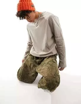 Коричневая двухслойная футболка с длинными рукавами ASOS