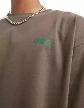 Коричневая джинсовая футболка Project с принтом на спине Denim Project