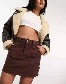 Коричневая джинсовая мини-юбка карго ASOS