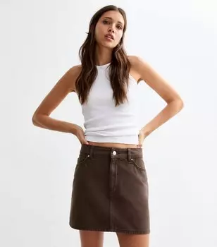 Коричневая джинсовая мини-юбка микро New Look, темно-коричневый