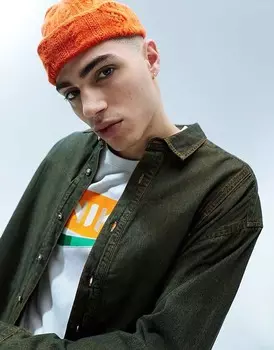 Коричневая джинсовая рубашка оверсайз с карманами в стиле 90-х ASOS DESIGN