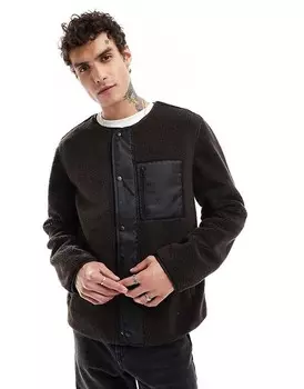 Коричневая флисовая куртка с карманом и молнией ASOS DESIGN