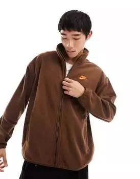 Коричневая флисовая куртка с полной молнией Nike Club