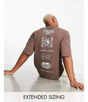 Коричневая футболка оверсайз ASOS DESIGN с небесным позвоночником и принтом на груди ASOS DESIGN