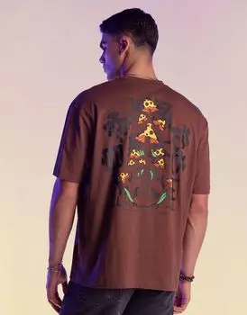 Коричневая футболка оверсайз из плотной ткани плотностью 220 г/м ASOS DESIGN с принтом в виде грибов на спине