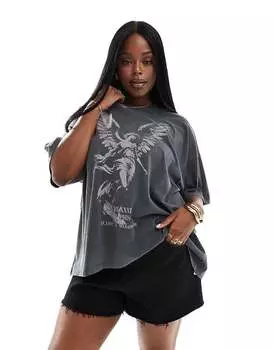Коричневая футболка оверсайз с изображением статуи ангела ASOS DESIGN Curve