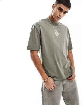 Коричневая футболка оверсайз с принтом розы на груди ASOS DESIGN