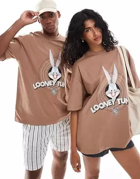 Коричневая футболка оверсайз-унисекс ASOS DESIGN с лицензированным изображением кролика из Looney Tunes