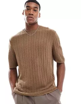 Коричневая футболка оверсайз в полосатую текстуру ASOS DESIGN