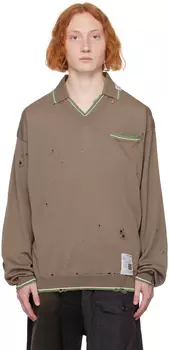 Коричневая футболка-поло с потертостями Miharayasuhiro