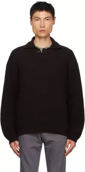 Коричневая футболка-поло с раздвинутым воротником Темная ZEGNA