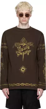 Коричневая футболка с длинным рукавом с блестками Темная Jean Paul Gaultier