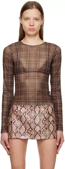 Коричневая футболка с длинным рукавом в клетку Miaou