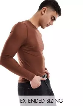 Коричневая футболка с длинными рукавами и мускулистым кроем ASOS DESIGN